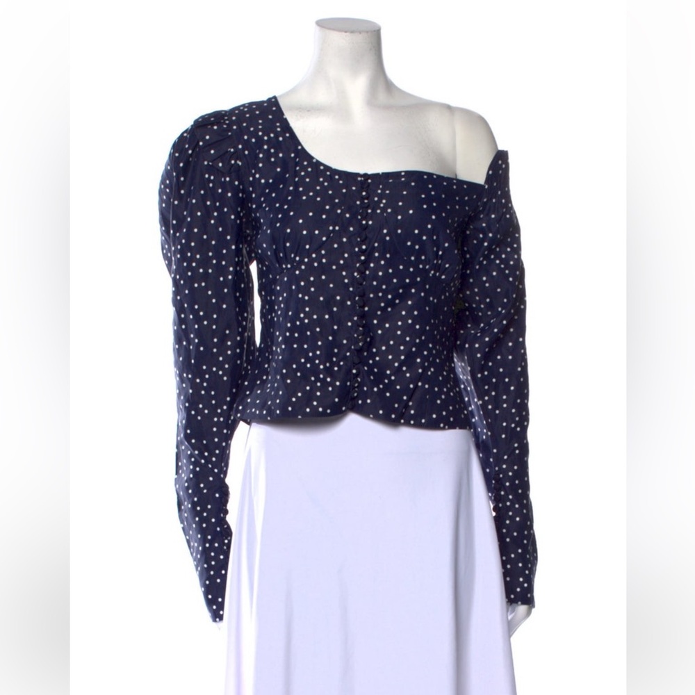 Magda Butrym Polka Dot Asymmetrical Long Sleeve Crop Top